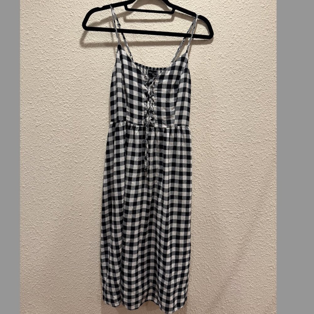 Black and White Gingham Print Dress with Corset Detail
